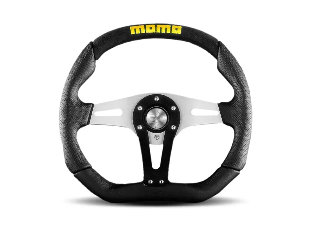 MOMO Trek sportovní kožený volant 350 mm s černou alcantarou Speciální Cena