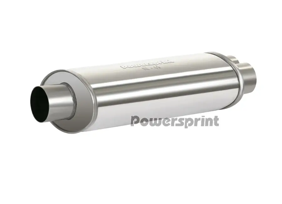 Powersprint koncový výfukový tlumič oválný Y, vnější průměr příruby 1 x 63,5 mm > 2 x 50 mm, celková délka 570mm. Víkendová Akce