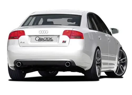 Horká Nabídka CARACTERE spoiler pod originální zadní nárazník pro Audi A4 (8E) r.v. od 2005, varianta včetně koncového tlumiče s koncovkami na obou stranách
