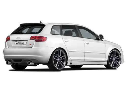 CARACTERE spoiler pod originální zadní nárazník pro Audi A3 (8P) Sportback r.v. od 2008, varianta včetně koncového tlumiče s koncovkou, pro motory 1.4 TFSI, 1.6L, 1.8 TFSI, 2.0 TFSI, 1.9 TDI, 2.0 TDI mimo Quattro Dokud Zásoby Vydrží