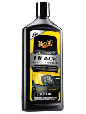 Vysoce Kvalitní Meguiar's Ultimate Black Plastic Restorer - oživovač a ochrana nelakovaných plastů v exteriéru i interiéru, 473 ml