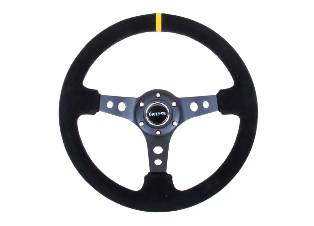 NRG Innovations sportovní volant Deep dish 350mm v semišovém provedení, barva černá se žlutým středovým proužkem Cenový Hit