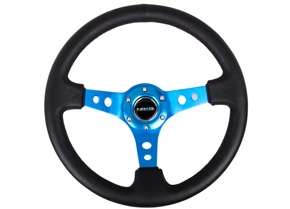 NRG Innovations sportovní volant Deep dish 350 mm v koženém provedení, barva modrá, barva středu modrá Expresní Doručení