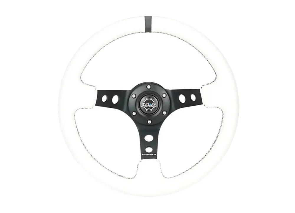 NRG Innovations sportovní volant Deep dish 350 mm v koženém provedení, barva bílá se středovým proužkem, barva středu černá Nízká Cena