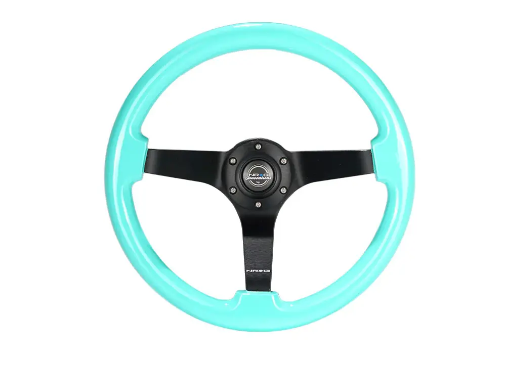 NRG Innovations sportovní dřevěnný volant Deep dish Wood Grain s průměrem 350mm, barva mentolová s černým středem Sezónní Sleva