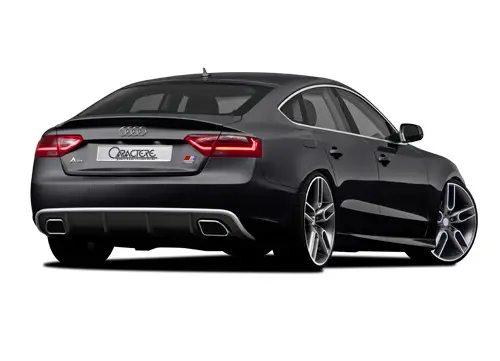 CARACTERE spoiler pod originální zadní nárazník pro Audi A5 (8T3) Sportback Facelift r.v. od 2013 s exteriérovým paketem S-Line, provedení s výřezem pro originální dvojitou koncovku výfuku pro motory 2,0TDI, 3,0TDI CLEAN DIESEL Pouze Dnes