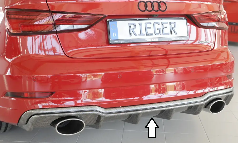Rieger vložka zadního nárazníku pro Audi A3 8V 3-dvéř. (convertible 8V7), 5-dvéř. (sedan 8VS) po faceliftu, plast ABS s povrchovou úpravou Carbon-Look, pro sportovní koncovky na obou stranách 152x95 mm Přímo Od Výrobce
