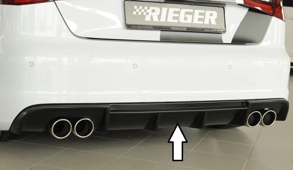 Rieger vložka zadního nárazníku pro Audi A3 8V 3-dvéř. (hatchback 8V1), 5-dvéř. (sportback 8VA) před faceliftem, plast ABS bez povrchové úpravy, S-Line, pro dvojité koncovky na obou stranách 4x90 mm Přímo Od Výrobce
