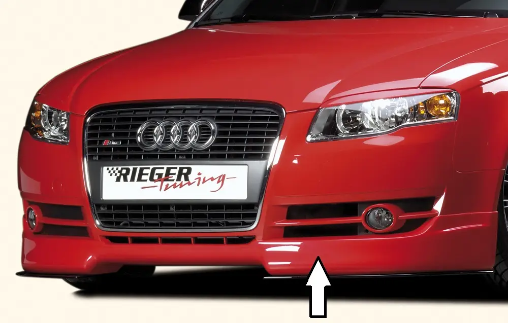 Rieger spoiler pod přední nárazník pro Audi A4 8E, 8H avant, kabriolet, sedan po faceliftu, r.v. 01/06-, 11/04-, plast ABS bez povrchové úpravy Výprodej