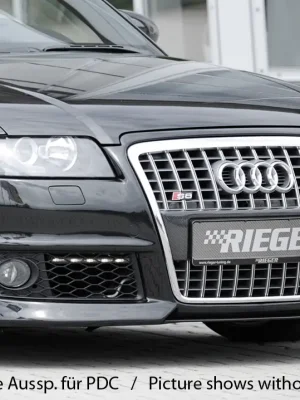 Rieger přední nárazník pro Audi A4 8H kabriolet před faceliftem, plast ABS bez povrchové úpravy, s žebrováním, s držáky originálních mlhových světel, pro vozy s ostřikovači světlometů a parkovacím asistentem (PDC) Omezená Nabídka