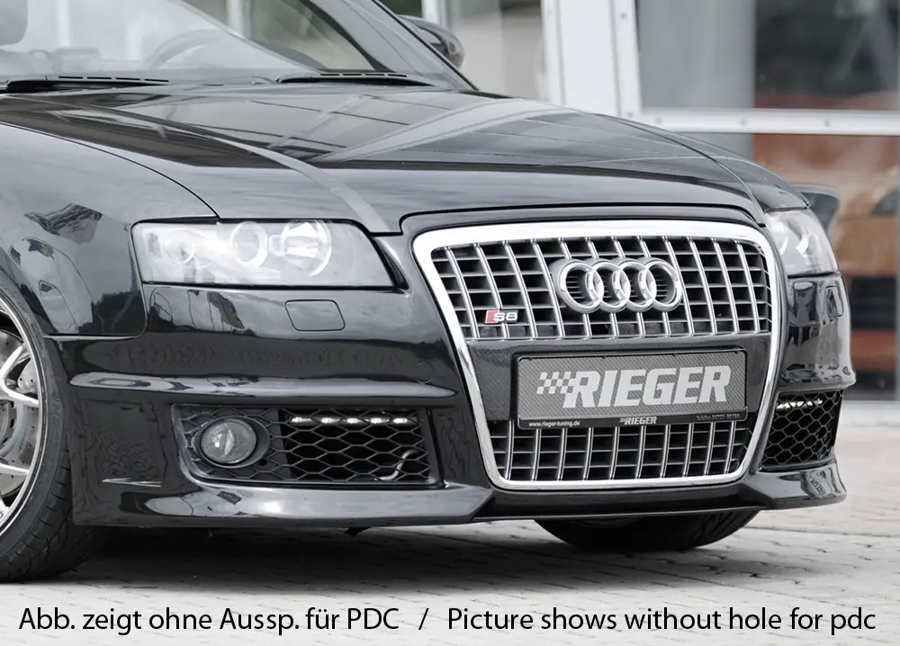 Rieger přední nárazník pro Audi A4 8H kabriolet před faceliftem, plast ABS bez povrchové úpravy, s žebrováním, s držáky originálních mlhových světel, pro vozy s ostřikovači světlometů a parkovacím asistentem (PDC) Omezená Nabídka