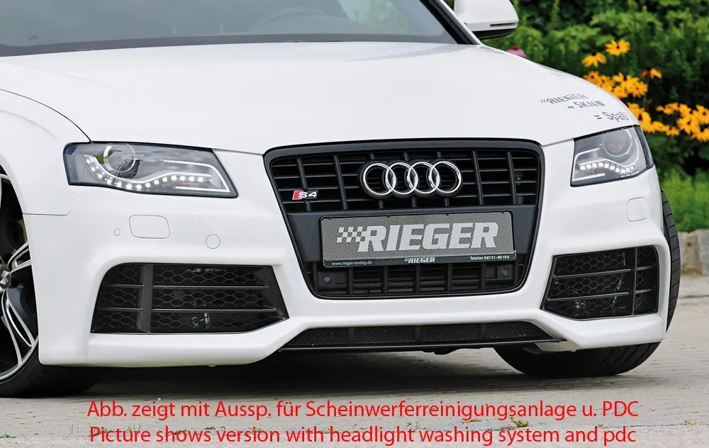 Objednat Nyní Rieger přední nárazník pro Audi A4 B8, B81 avant, sedan před faceliftem, plast ABS bez povrchové úpravy, pro vozy s parkovacím asistentem (PDC)
