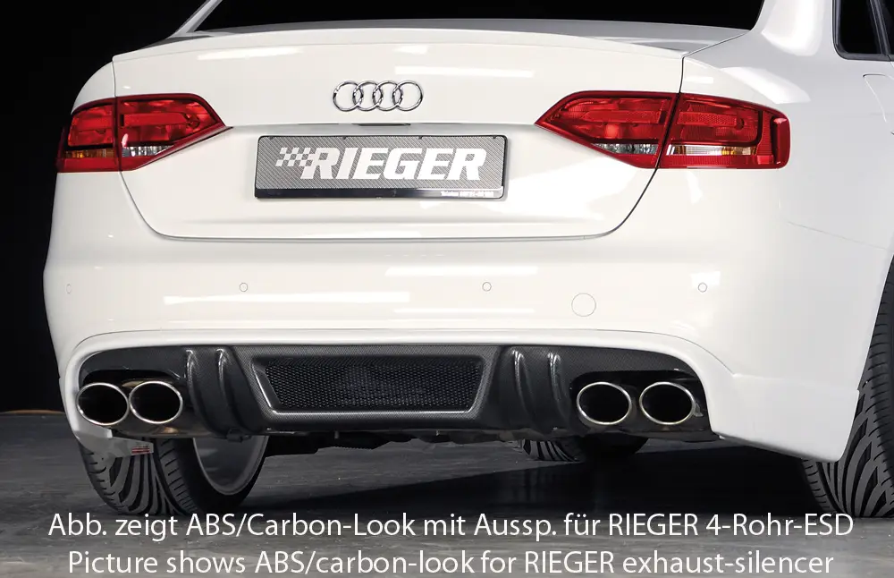 Sezónní Sleva Rieger spoiler pod zadní nárazník pro Audi A4 S4 B8, B81 avant, sedan před faceliftem r.v. 11/08-12/11, plast ABS bez povrchové úpravy, S-Line, pro orig. dvojité koncovky na obou stranách