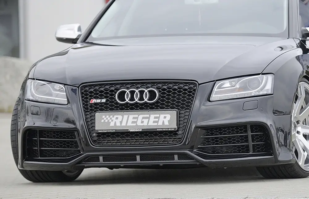 Tovární Cena Rieger přední nárazník pro Audi A5 B8, B81 kabriolet, kupé, Sportback před faceliftem, plast ABS bez povrchové úpravy, pro vozy s ostřikovači světlometů a parkovacím asistentem (PDC)