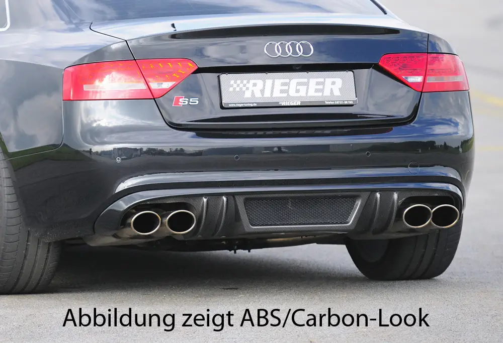 Rieger vložka zadního nárazníku pro Audi A5 B8, B81 Sportback před faceliftem, plast ABS bez povrchové úpravy, S-Line, pro sportovní koncovky na obou stranách 4x115x85 mm Novinka
