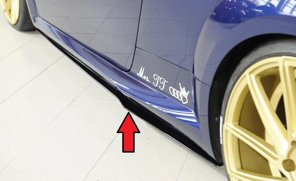 Autentický Rieger spoiler pod boční práh mont. strana levá pro Audi TT RS 8J, 8J1-FV, 8S kupé, roadster před faceliftem, r.v. 05/16-08/18, plast ABS bez povrchové úpravy