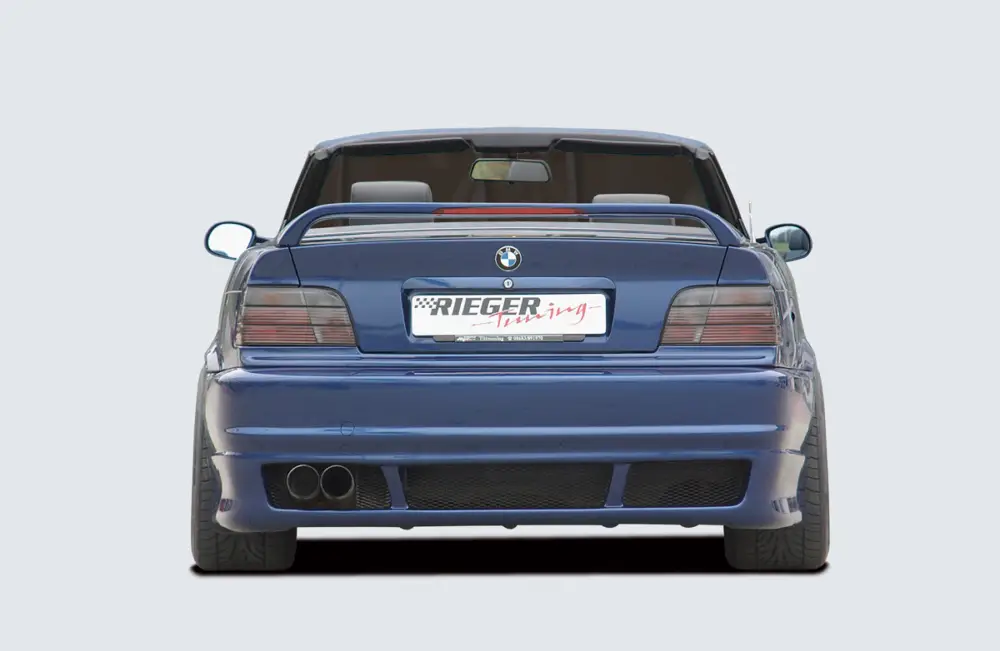 Ověřený Rieger zadní nárazník pro BMW řada 3 E36 kabriolet, kupé, sedan, touring, plast ABS bez povrchové úpravy, pro vozy bez parkovacího asistenta (PDC)