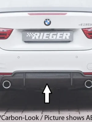 Rieger vložka zadního nárazníku (pouze 435i) pro BMW řada 4 F32, F33, F36 coupe (3-dvéř.), gran coupe (5-dvéř.), kabriolet vč. faceliftu, plast ABS bez povrchové úpravy, pro orig. koncovky na obou stranách (435i/440i look) Autentický