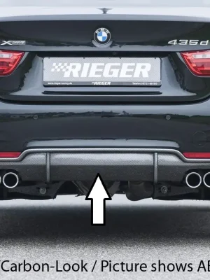 Rieger vložka zadního nárazníku pro BMW řada 4 F32, F33, F36 coupe (3-dvéř.), gran coupe (5-dvéř.), kabriolet vč. faceliftu, plast ABS lakovaný do černé lesklé barvy, pro dvojité koncovky na obou stranách 4x76 mm Horká Nabídka