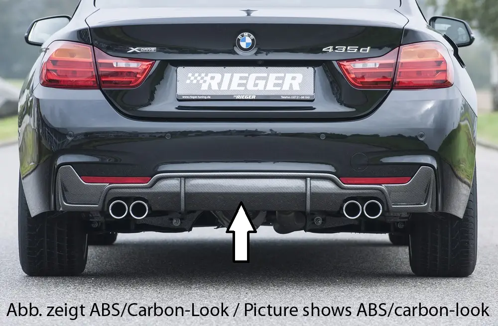Rieger vložka zadního nárazníku pro BMW řada 4 F32, F33, F36 coupe (3-dvéř.), gran coupe (5-dvéř.), kabriolet vč. faceliftu, plast ABS lakovaný do černé lesklé barvy, pro dvojité koncovky na obou stranách 4x76 mm Horká Nabídka