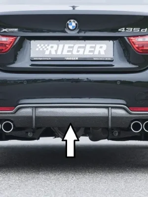 Rieger vložka zadního nárazníku pro BMW řada 4 F32, F33, F36 coupe (3-dvéř.), gran coupe (5-dvéř.), kabriolet vč. faceliftu, plast ABS s povrchovou úpravou Carbon-Look, pro dvojité koncovky na obou stranách 4x76 mm Finální Výprodej