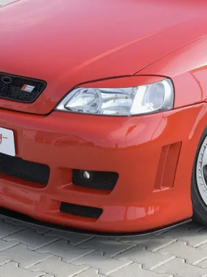 Víkendová Akce Rieger přední nárazník pro Opel Astra G 3-dvéř., 5-dvéř., cabrio, caravan, fastback, hatchback, kupé, notchback, plast ABS bez povrchové úpravy, s žebrováním, pro vozy bez ostřikovačů