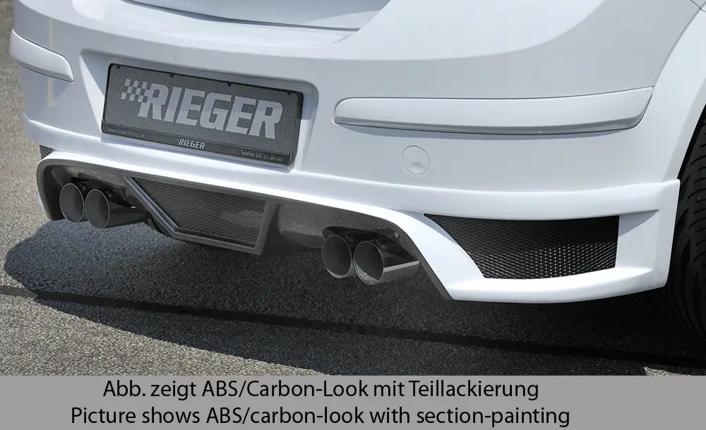 Jen Po Omezenou Doba Rieger spoiler pod zadní nárazník pro Opel Astra H 5-dvéř., hatchback, notchback r.v. 03/04-, plast ABS s povrchovou úpravou Carbon-Look, pro dvojité koncovky na obou stranách