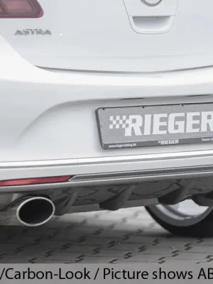 Sezónní Sleva Rieger vložka zadního nárazníku pro Opel Astra J 5-dvéř., hatchback po faceliftu, plast ABS lakovaný do černé lesklé barvy, pro sportovní koncovky na obou stranách 140x90 mm