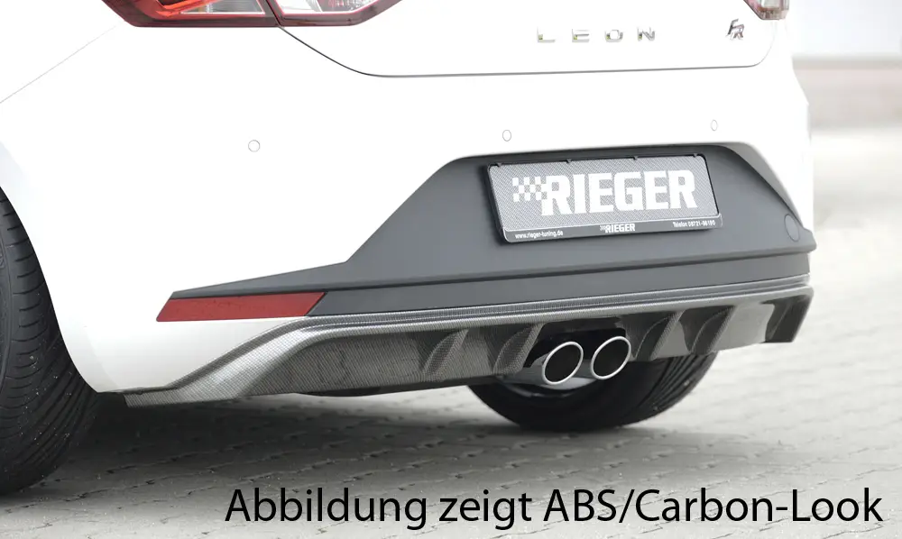 Rieger vložka zadního nárazníku pro Seat Leon FR 5F 3-dvéř. (sc), 5-dvéř. před faceliftem, plast ABS lakovaný do černé lesklé barvy, pro dvojitou koncovku uprostřed Sleva
