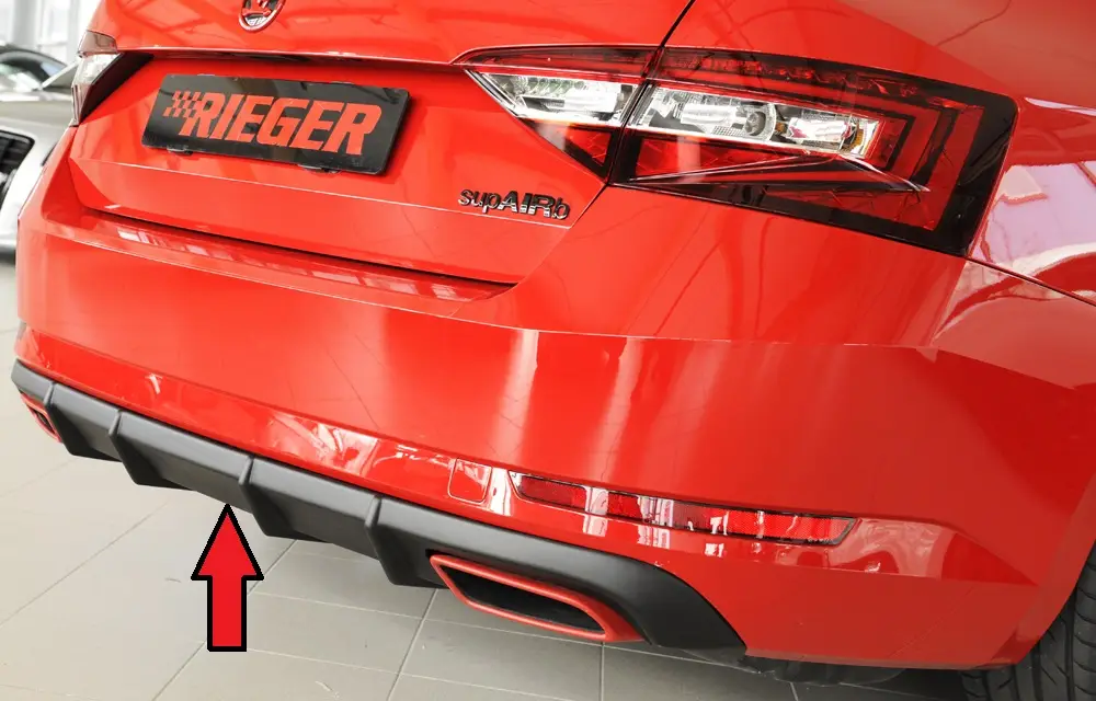 Rieger vložka zadního nárazníku pro Škoda Superb III 3T, 3V combi, sedan vč. faceliftu, plast ABS bez povrchové úpravy, 2.0 TSI (200/206kW), bez tažného zařízení Akční Nabídka