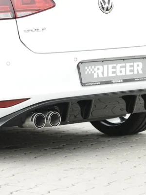 Sleva Rieger vložka zadního nárazníku pro Volkswagen Golf 7 vč. GTI, GTI Clubsport 3-dvéř., 5-dvéř. před faceliftem, plast ABS lakovaný do černé lesklé barvy, pro dvojité koncovky na obou stranách
