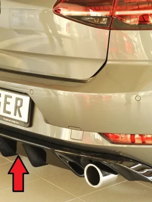 Rieger vložka zadního nárazníku pro Volkswagen Golf 7 GTI 3-dvéř., 5-dvéř. po faceliftu, plast ABS lakovaný do černé lesklé barvy Cenově Výhodný
