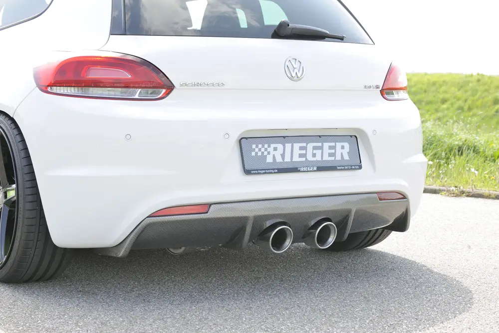 Cenový Hit Rieger vložka zadního nárazníku pro R-Line zadní nárazník pro Volkswagen Scirocco R 13 2-dvéř. vč. faceliftu, plast ABS s povrchovou úpravou Carbon-Look, pro dvojitou koncovku uprostřed 2x100 mm