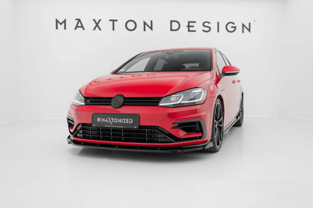 Maxton Design spoiler pod přední nárazník ver.1 pro Volkswagen Golf R Mk7 Facelift, černý lesklý plast ABS Vrácení Zdarma