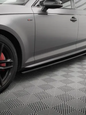 Autentický Maxton Design difuzory pod boční prahy pro Audi A4 B9, černý lesklý plast ABS, S-Line