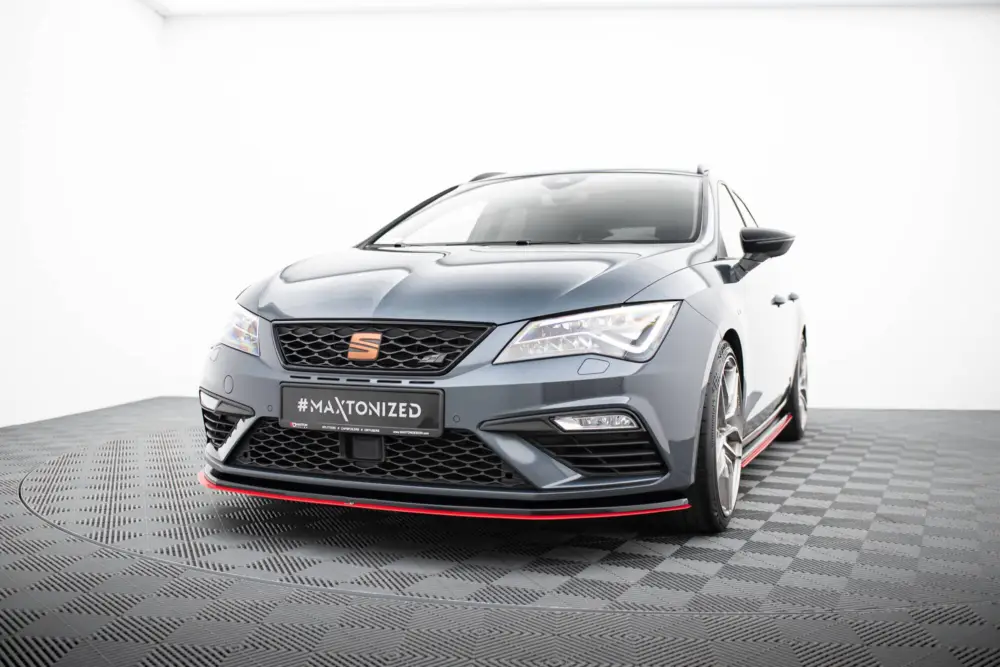 Poslední Šance Maxton Design spoiler pod přední nárazník ver.3 pro Seat Leon Cupra Mk3 Facelift, černý lesklý plast ABS
