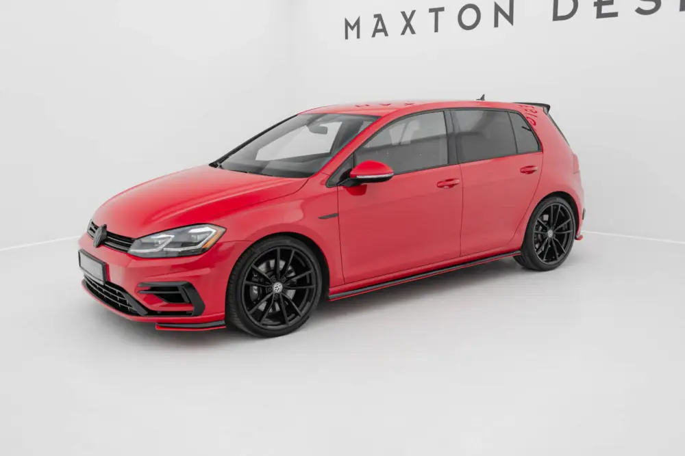 Tovární Cena Maxton Design difuzory pod boční prahy ver.2 pro Volkswagen Golf R Mk7 Facelift, červený lesklý plast ABS