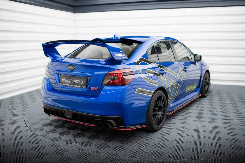 Maxton Design středový spoiler pod zadní nárazník ver.2 pro Subaru Impreza Mk4, černý lesklý plast ABS, s červenou linkou Oblíbený