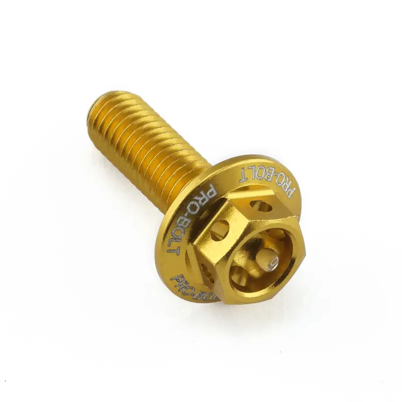 Pouze Dnes Pro-Bolt hliníkový šroub s šestihrannou hlavou 12 mm, závitem M5 x 0,80 mm a délkou závitu 16 mm, barva: zlatá