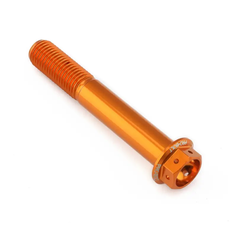 Pouze Dnes Pro-Bolt hliníkový šroub s šestihrannou hlavou 15 mm, závitem M10 x 1,25 mm a délkou závitu 65 mm, barva: oranžová