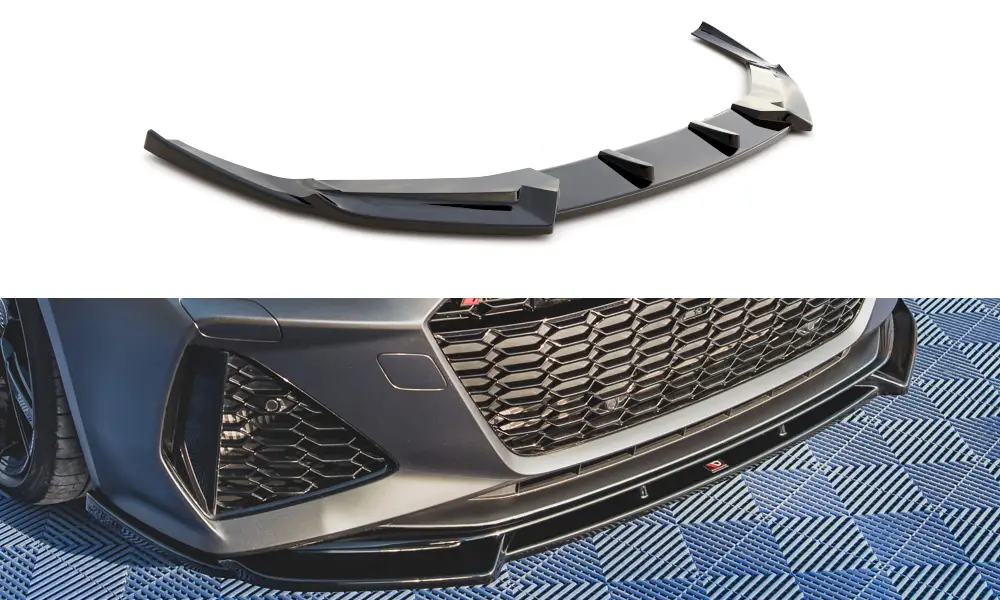 Ověřený Maxton Design spoiler pod přední nárazník ver.1 pro Audi RS6 C8, černý lesklý plast ABS