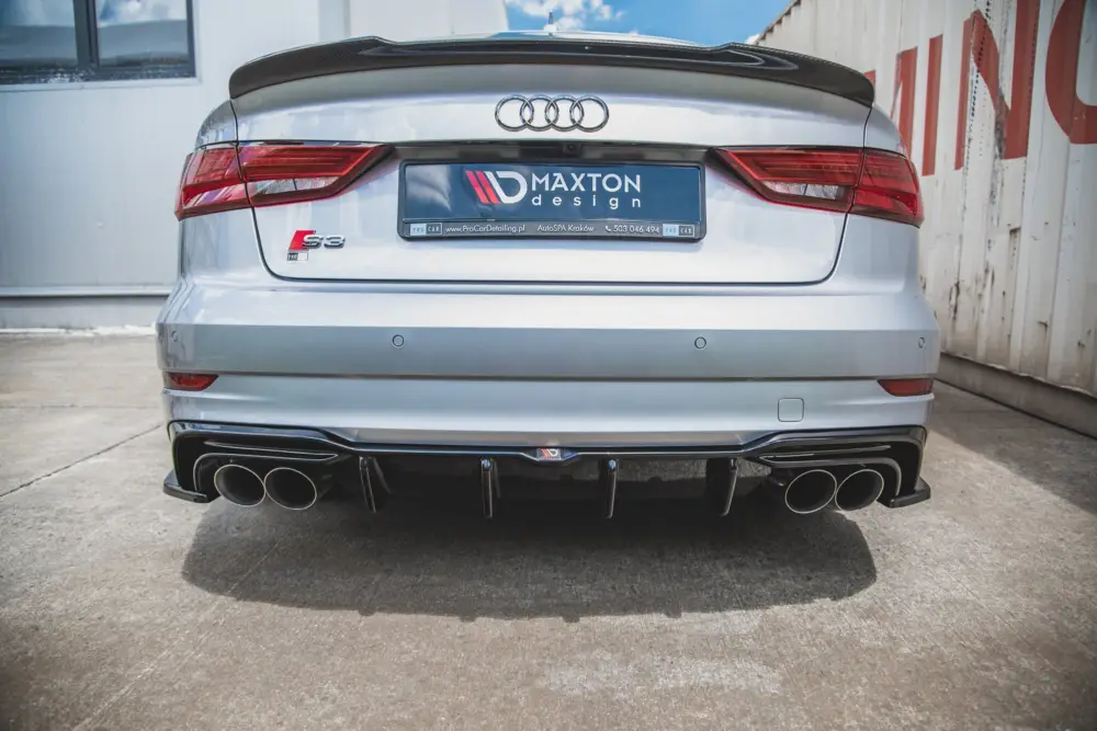 Výhodná Nabídka Maxton Design vložka zadního nárazníku pro Audi S3 8V FL, černý lesklý plast ABS, Sedan