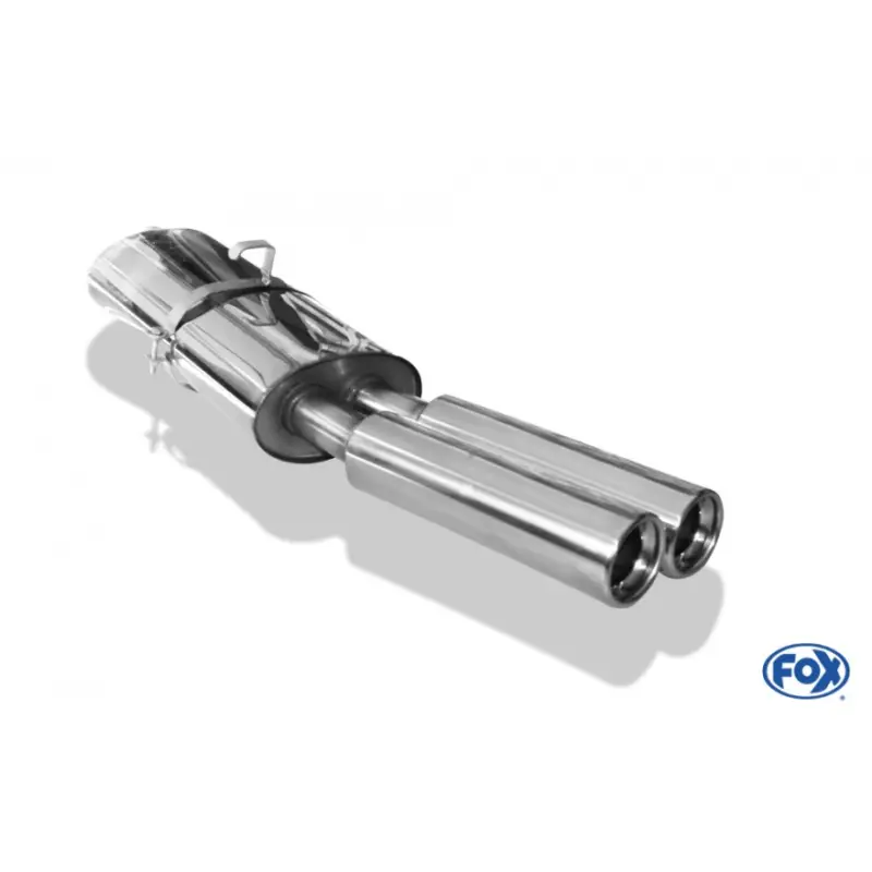 Akce Fox Sportauspuff koncový tlumič výfuku s koncovkou 2x80 Typ 13 pro Opel Astra F s motorem 1.4, 1.5 D, 1.6, 1.6 D, 1.8, 2.0, typ F notchback s 1bod. uch. tl.