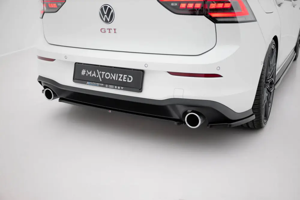 Poslední Šance Maxton Design středový spoiler zadního nárazníku pro Volkswagen Golf GTI Mk8, černý lesklý plast ABS