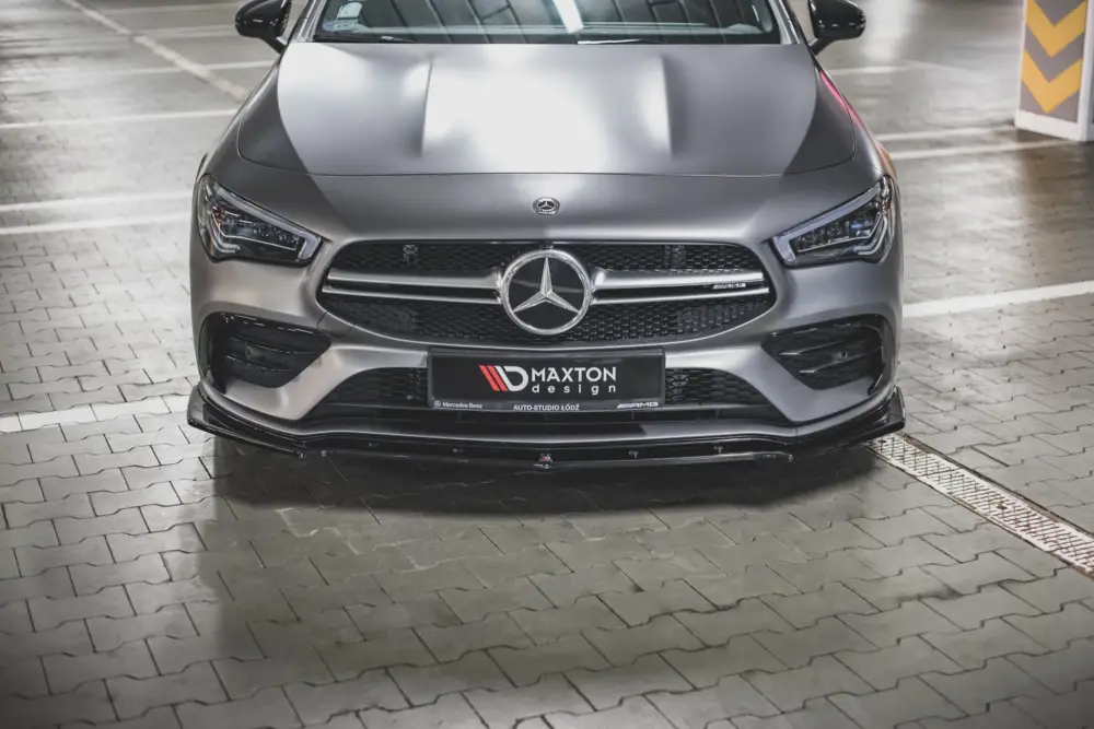 Originální Maxton Design spoiler pod přední nárazník ver.2 pro Mercedes CLA C118/AMG 35, černý lesklý plast ABS