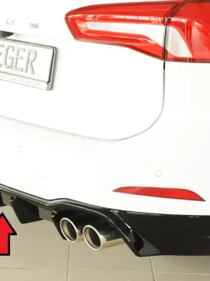 Rieger vložka zadního nárazníku (pro vozy s tažným zařízením) pro Ford Focus 4 DEH 5-dvéř. (combi), plast ABS lakovaný do černé lesklé barvy, pro sportovní koncovky vlevo/vpravo 4x80 mm Rychlé Dodání