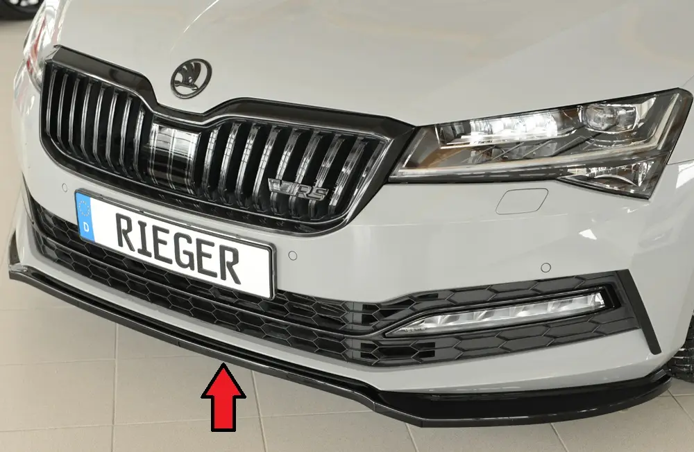 Rieger lipa pod přední nárazník pro Škoda Superb III 3T, 3V combi, 08/19-, plast ABS lakovaný do černé lesklé barvy Výprodej