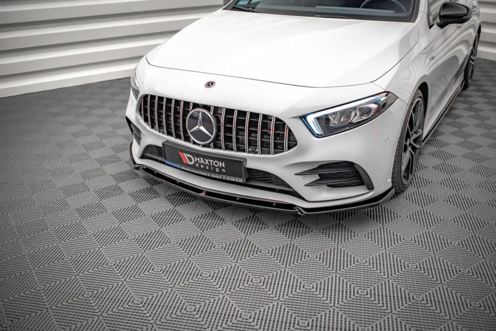 Finální Výprodej Maxton Design spoiler pod přední nárazník ver.4 pro Mercedes třída A W177 A35 AMG, černý lesklý plast ABS