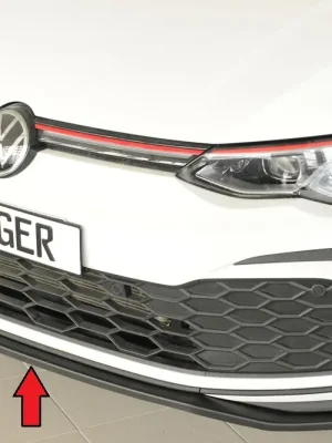 Rieger lipa pod přední nárazník pouze pro GTI / GTD / GTE pro Volkswagen Golf 8 GTI 5-dvéř., 08/20-, plast ABS bez povrchové úpravy Nová Kolekce