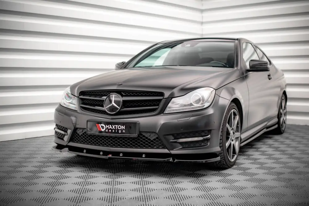 Autentický Maxton Design spoiler pod přední nárazník pro Mercedes třída C W204/AMG-Line, černý lesklý plast ABS, Coupe
